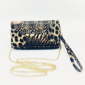 Leopard Nylon Crossbody Wristlet Snap Closure